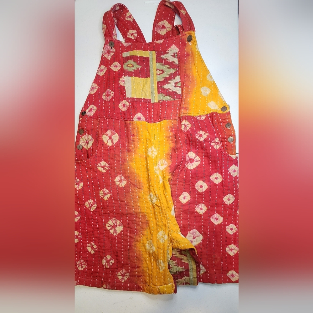 KANTHA Patchwork Red and Yellow Boho Quilted Over… - image 1